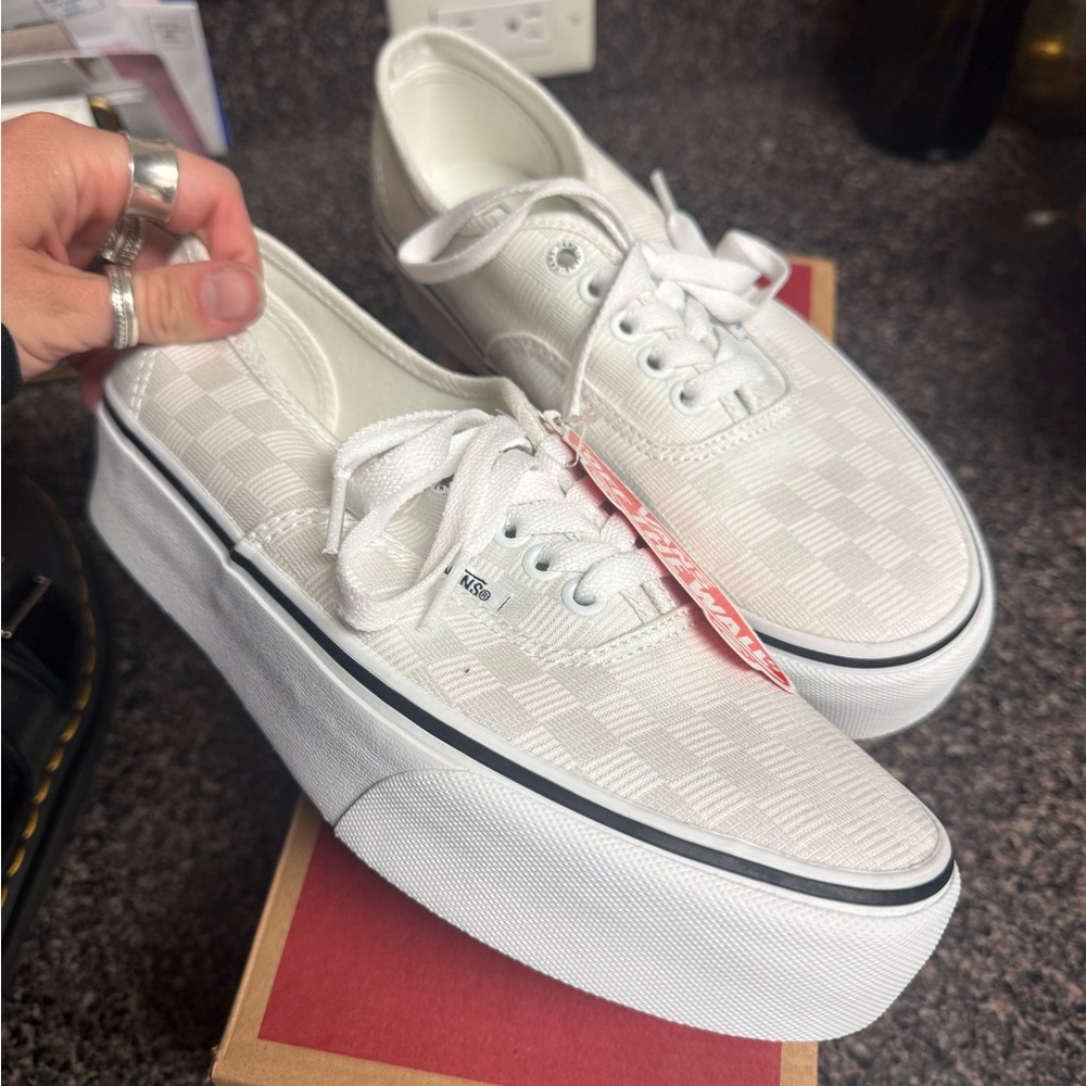 Vans Women's Checkered White Platform Sneakers